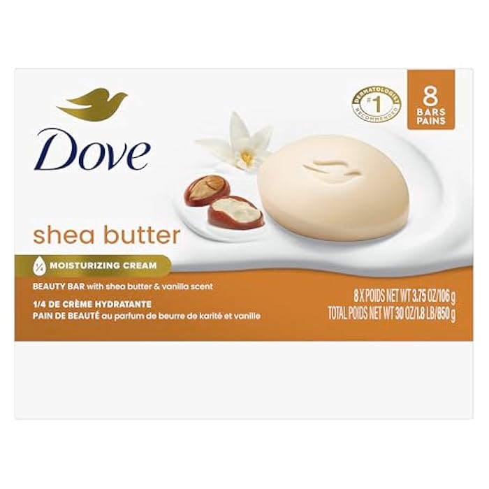 Dove Beauty Bar Soap Shea Butter, 8 Bars for Nourished, Radiant Skin, Enriches Skin 3.75 oz - Image 2